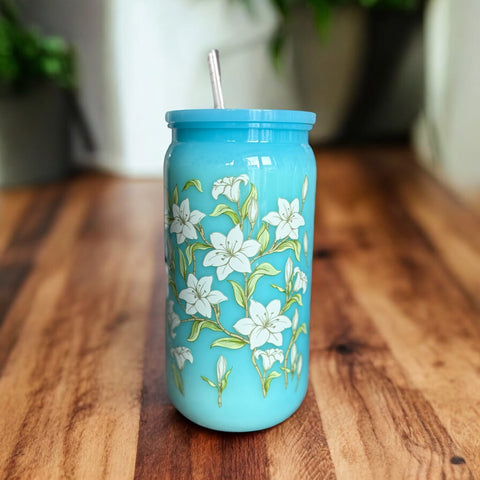 Aqua Blossoms - Plastic Libby Can [Made to Order - 3 weeks]